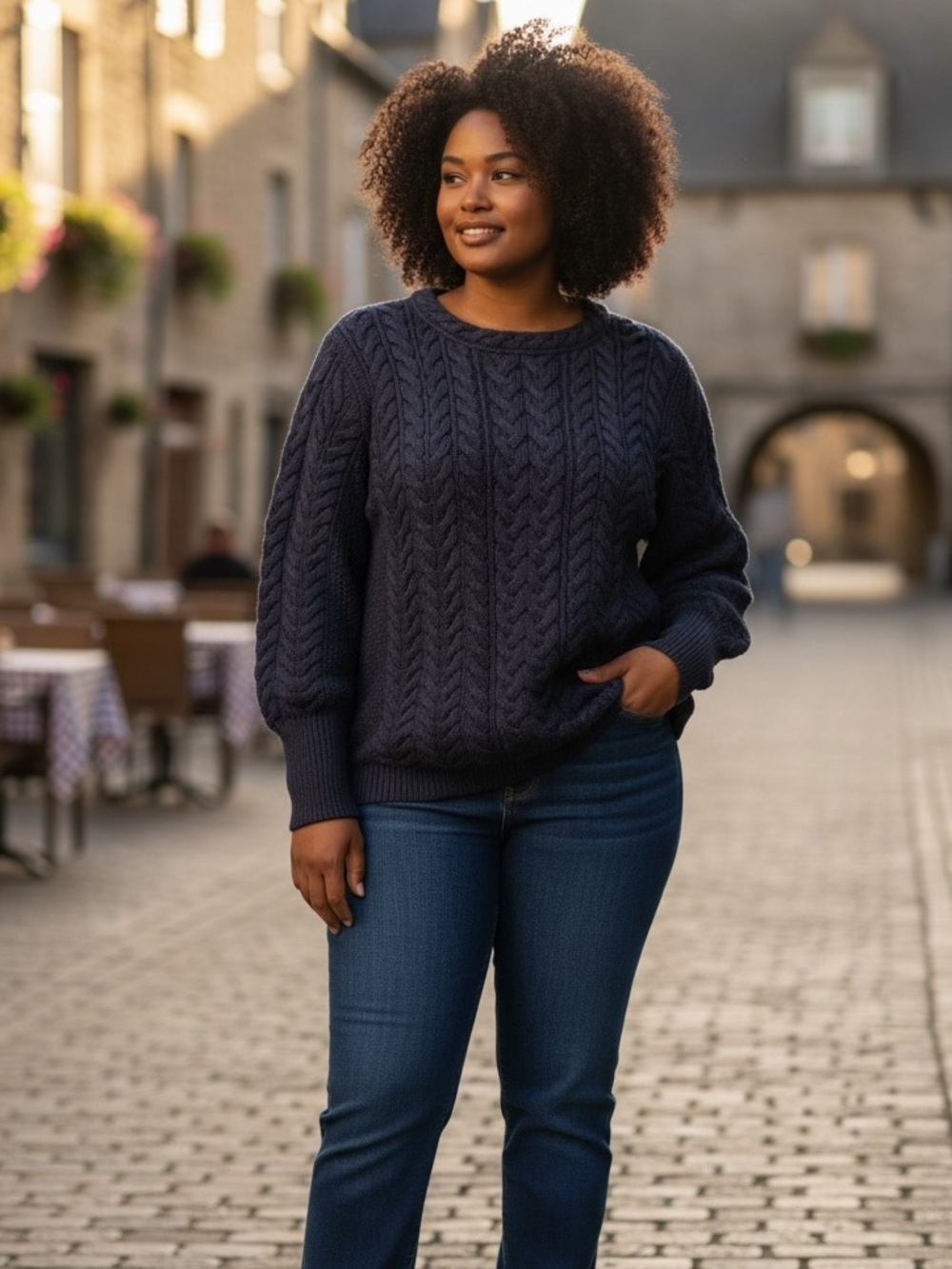 Aran Crafts Navy Cable Crewneck Sweater